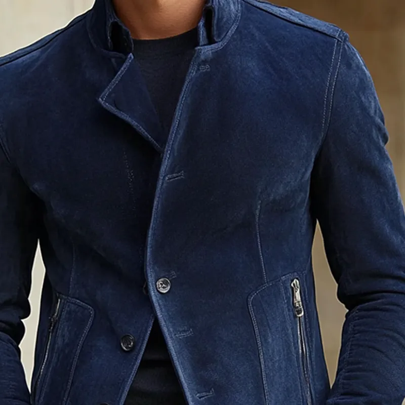 Men's Solid Faux Suede Lapel Zip-Up Jacket MTA2658H4X sold by Manly product image thumbnail 3