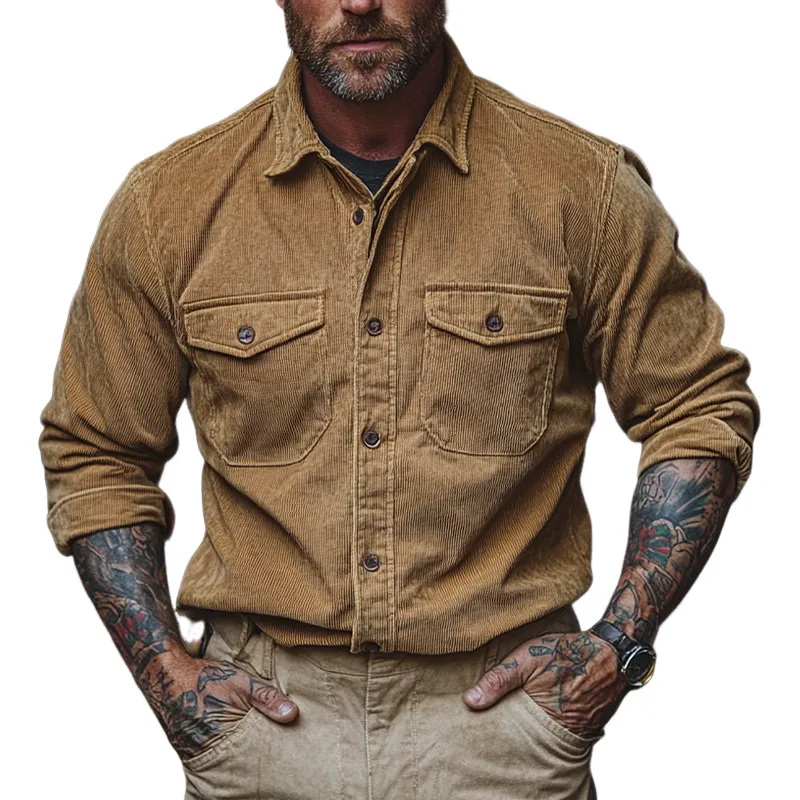 Men's Vintage Solid Color Corduroy Long Sleeve Shirt MTA2634H6X sold by Manly