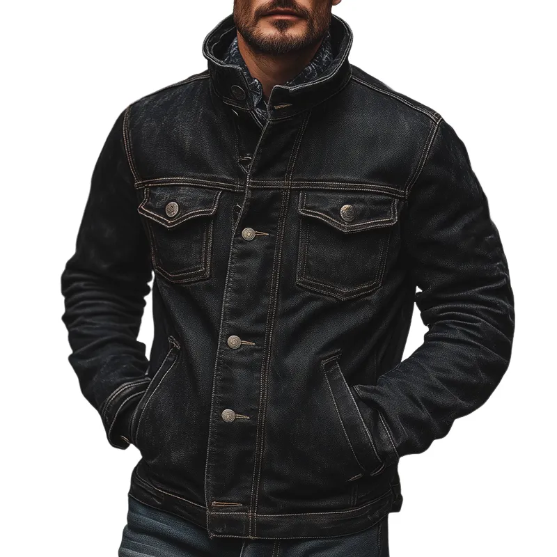 Men's Vintage Washed Multi-pocket Denim Jacket MTA2509H0X sold by Manly
