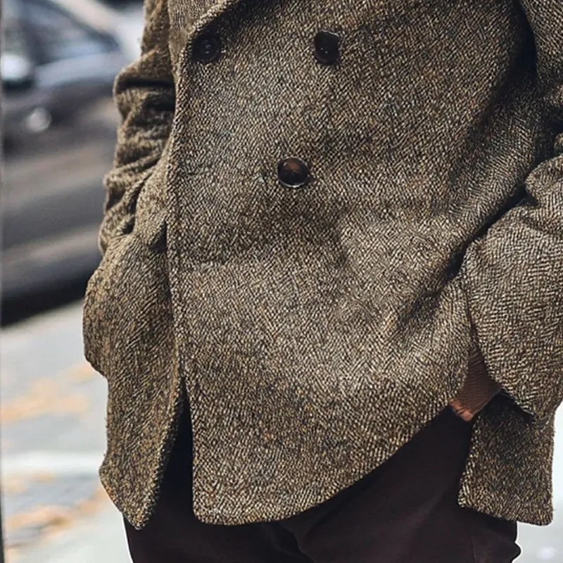 Men's Retro Lapel Herringbone Mid-Length Coat MTA2680H3X sold by Manly product image thumbnail 3