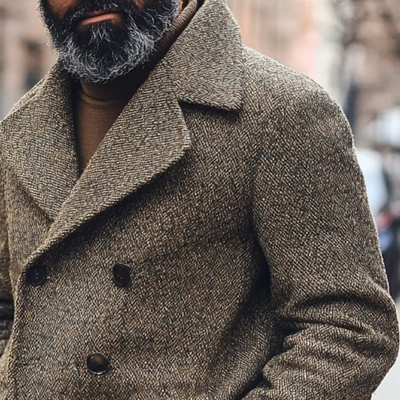 Men's Retro Lapel Herringbone Mid-Length Coat MTA2680H3X sold by Manly product image thumbnail 2