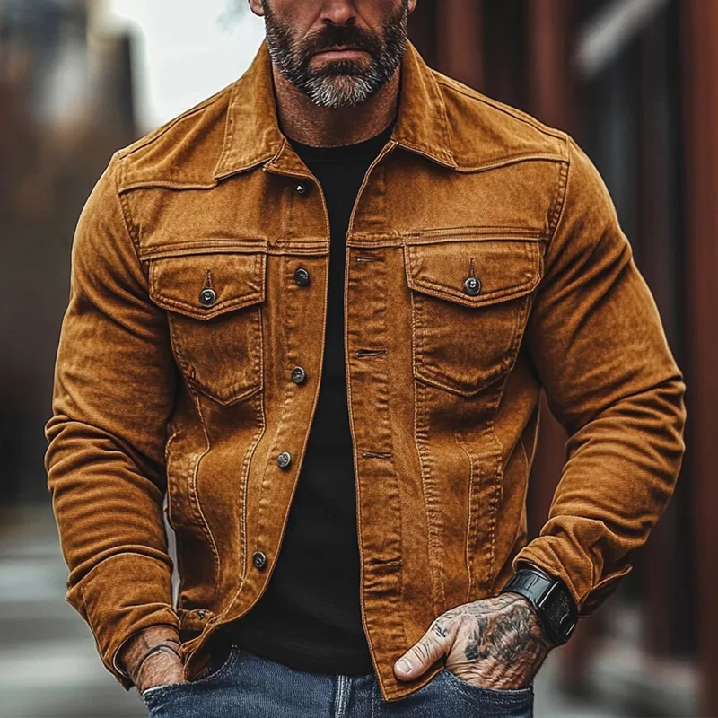 Men's Vintage Solid Lapel Corduroy Denim Jacket MTA2669H1X sold by Manly product image thumbnail 5