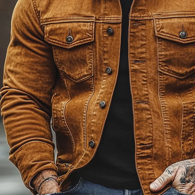 Men's Vintage Solid Lapel Corduroy Denim Jacket MTA2669H1X sold by Manly product image thumbnail 4