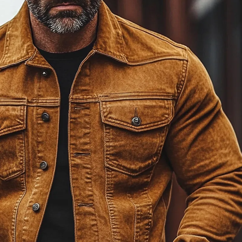 Men's Vintage Solid Lapel Corduroy Denim Jacket MTA2669H1X sold by Manly product image thumbnail 3