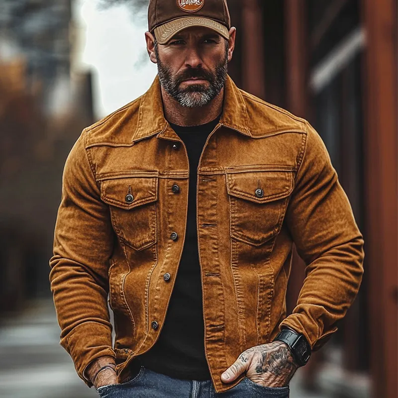 Men's Vintage Solid Lapel Corduroy Denim Jacket MTA2669H1X sold by Manly product image thumbnail 2