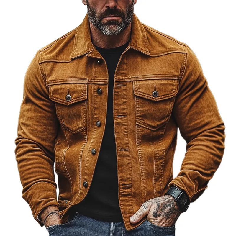 Men's Vintage Solid Lapel Corduroy Denim Jacket MTA2669H1X sold by Manly