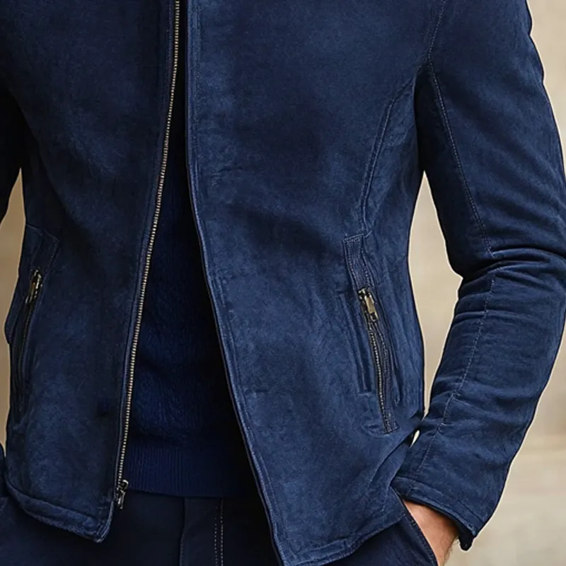 Men's Solid Faux Suede Stand Collar Zip-Up Jacket MTA2643H7X sold by Manly product image thumbnail 3