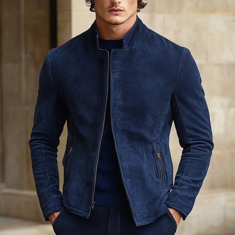 Men's Solid Faux Suede Stand Collar Zip-Up Jacket MTA2643H7X sold by Manly product image thumbnail 2