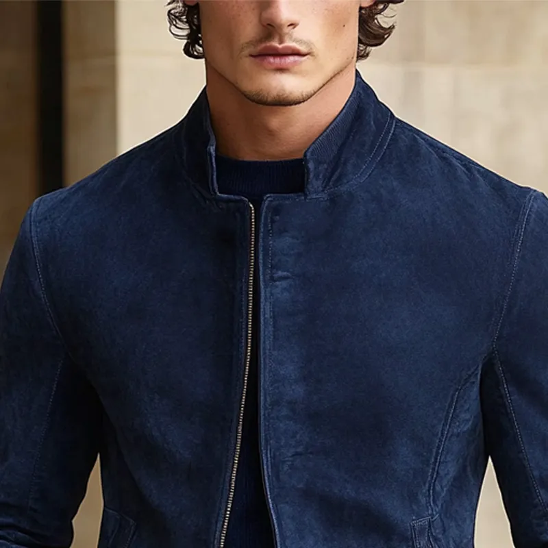 Men's Solid Faux Suede Stand Collar Zip-Up Jacket MTA2643H7X sold by Manly product image thumbnail 4