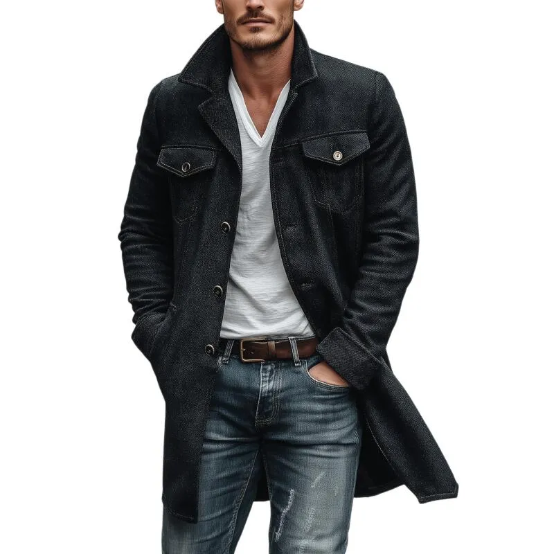 Men's Vintage Wool Blend Notch Lapel Single-breasted Slim Fit Mid-length Coat MTA2524H2M sold by Manly