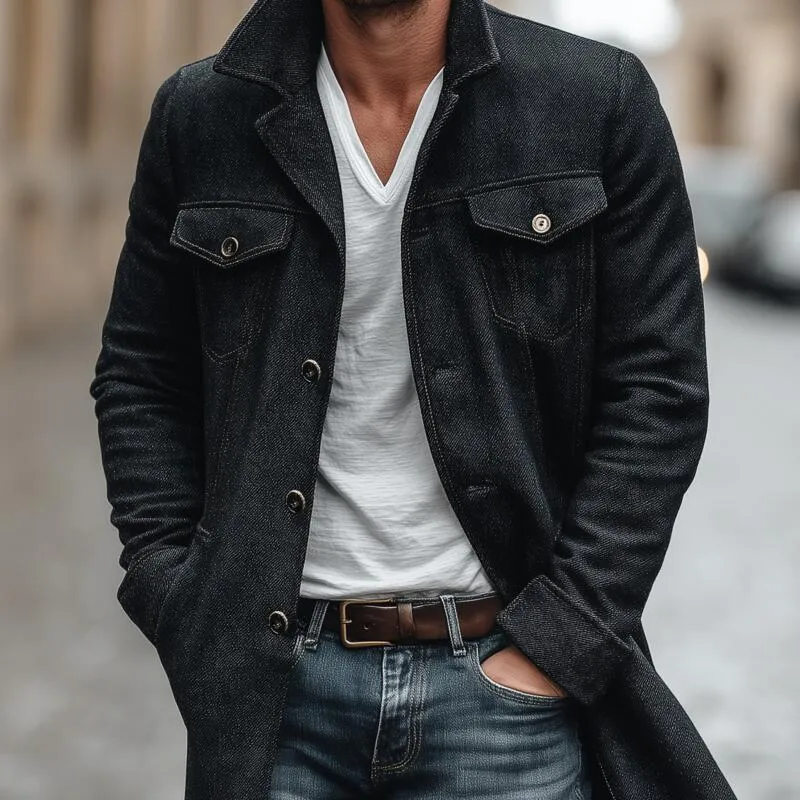 Men's Vintage Wool Blend Notch Lapel Single-breasted Slim Fit Mid-length Coat MTA2524H2M sold by Manly product image thumbnail 3