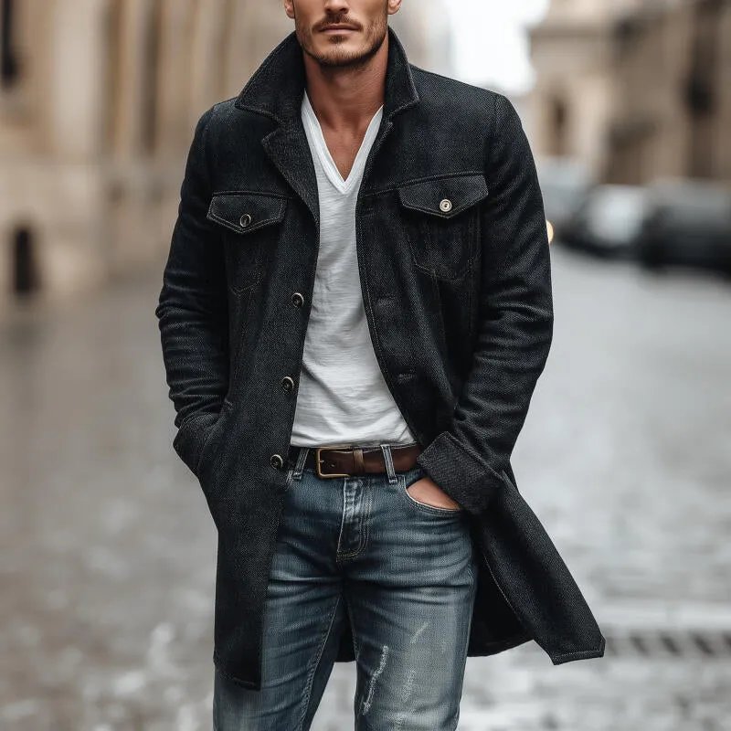 Men's Vintage Wool Blend Notch Lapel Single-breasted Slim Fit Mid-length Coat MTA2524H2M sold by Manly product image thumbnail 2