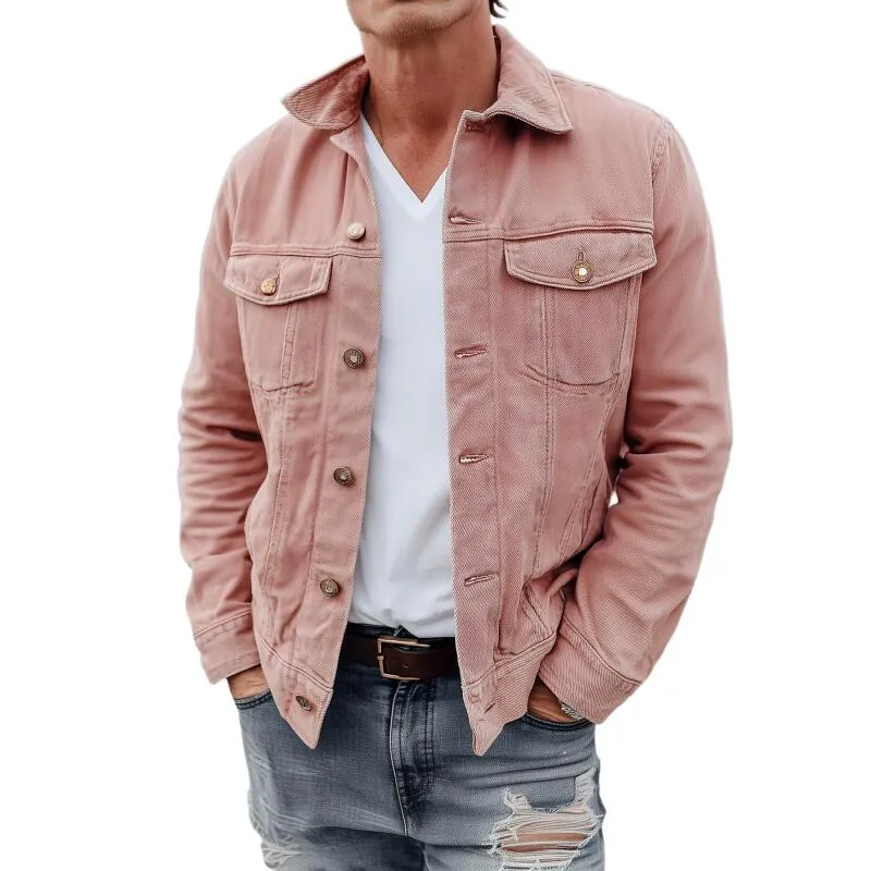 Men's Vintage Outdoor Washed Distressed Denim Lapel Single-breasted Slim-fit Jacket MTA2591H3M sold by Manly