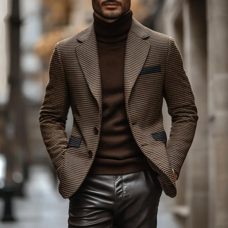 Men's Vintage Colorblock Patchwork Houndstooth Notch Lapel Single-breasted Slim-fit Blazer MTA2555H1M sold by Manly product image thumbnail 2