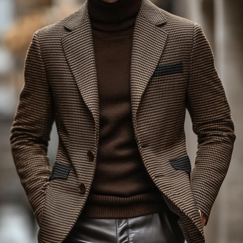 Men's Vintage Colorblock Patchwork Houndstooth Notch Lapel Single-breasted Slim-fit Blazer MTA2555H1M sold by Manly product image thumbnail 3