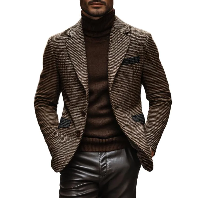 Men's Vintage Colorblock Patchwork Houndstooth Notch Lapel Single-breasted Slim-fit Blazer MTA2555H1M sold by Manly