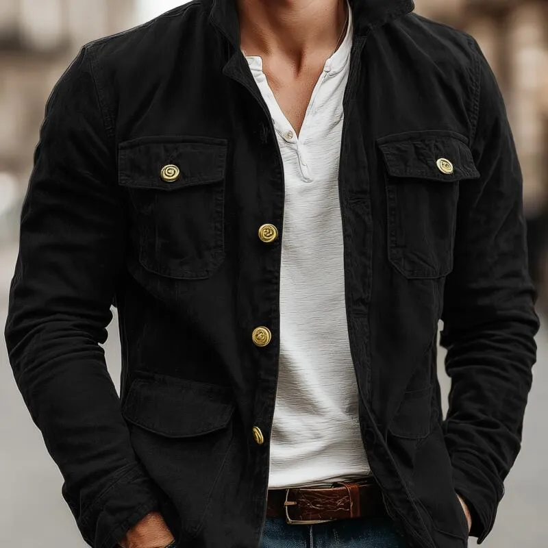 Men's Casual Outdoor Solid Color Cotton Lapel Single-breasted Multi-pocket Cargo Jacket MTA2545H2M sold by Manly product image thumbnail 3