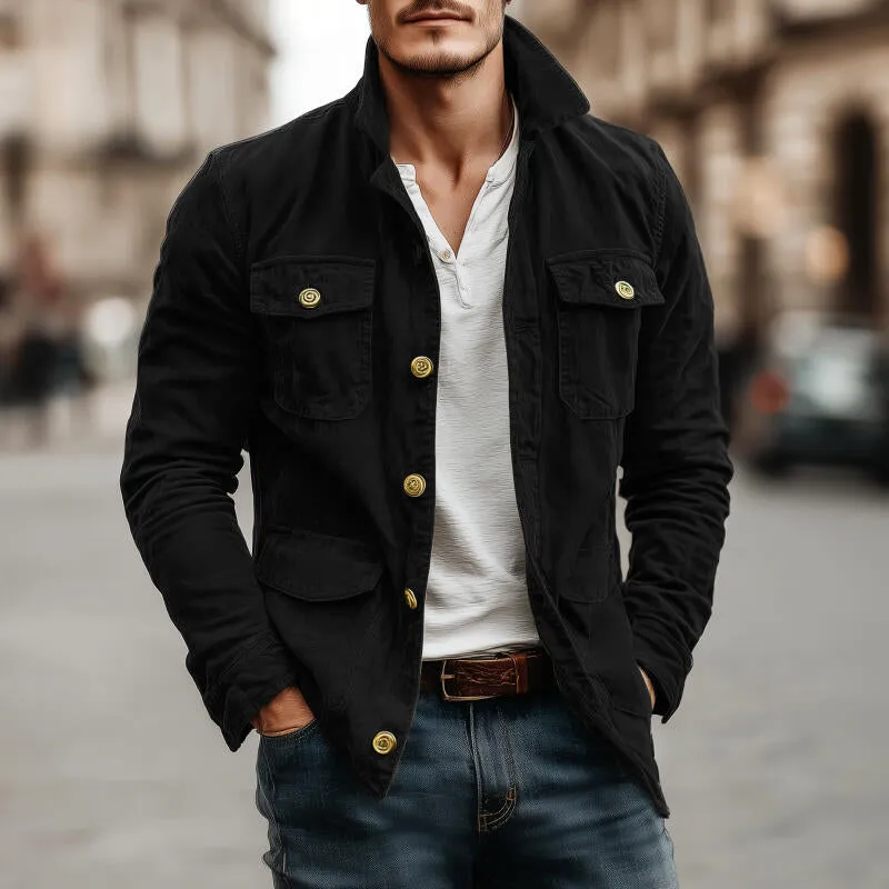 Men's Casual Outdoor Solid Color Cotton Lapel Single-breasted Multi-pocket Cargo Jacket MTA2545H2M sold by Manly product image thumbnail 2