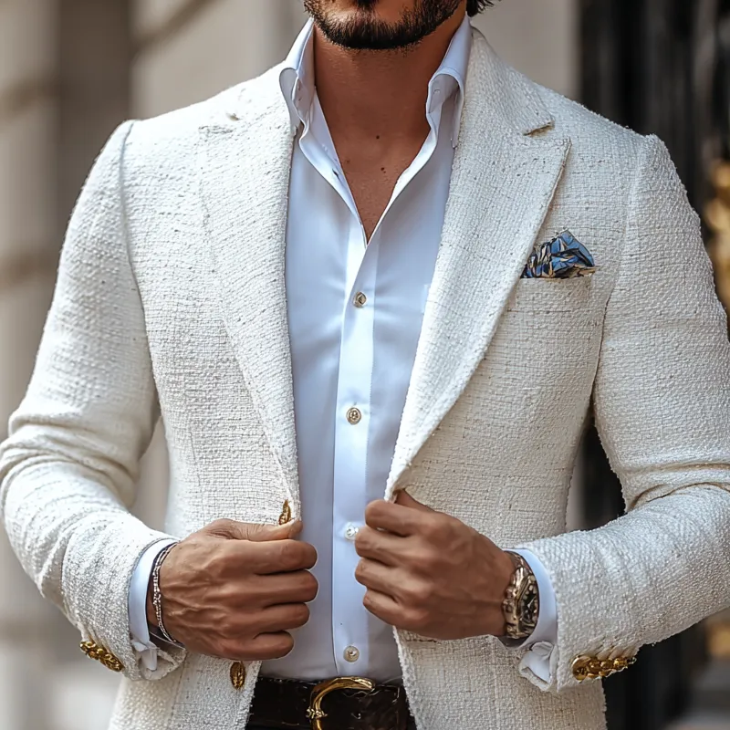 Men's Solid Tweed Notch Lapel Two Buttons Casual Blazer MTA2976H9Z sold by Manly product image thumbnail 3