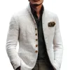 Men's Solid Tweed Stand Collar Single Breasted Casual Jacket MTA2939H6Z sold by Manly