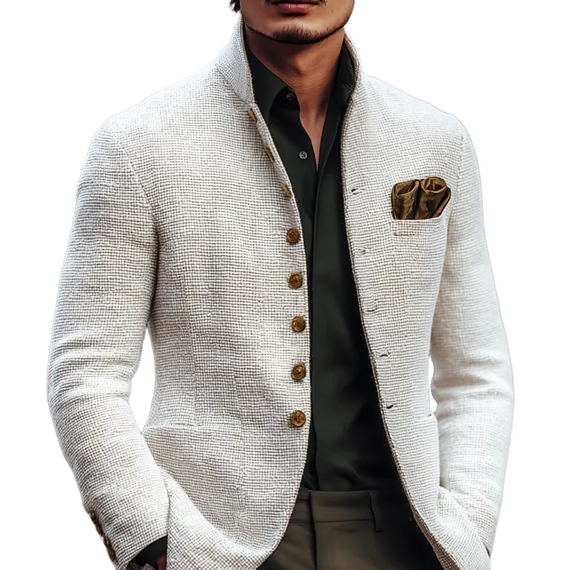 Men's Solid Tweed Stand Collar Single Breasted Casual Jacket MTA2939H6Z sold by Manly
