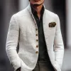 Men's Solid Tweed Stand Collar Single Breasted Casual Jacket MTA2939H6Z sold by Manly