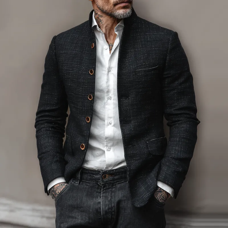 Men's Vintage Tweed Stand Collar Single Breasted Casual Jacket MTA2911H8Z sold by Manly product image thumbnail 2