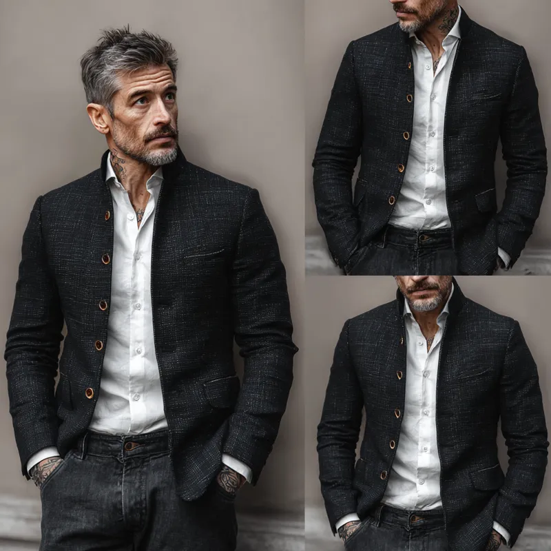 Men's Vintage Tweed Stand Collar Single Breasted Casual Jacket MTA2911H8Z sold by Manly product image thumbnail 3