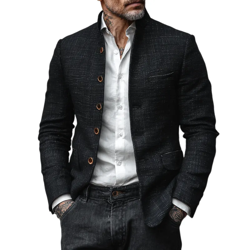 Men's Vintage Tweed Stand Collar Single Breasted Casual Jacket MTA2911H8Z sold by Manly