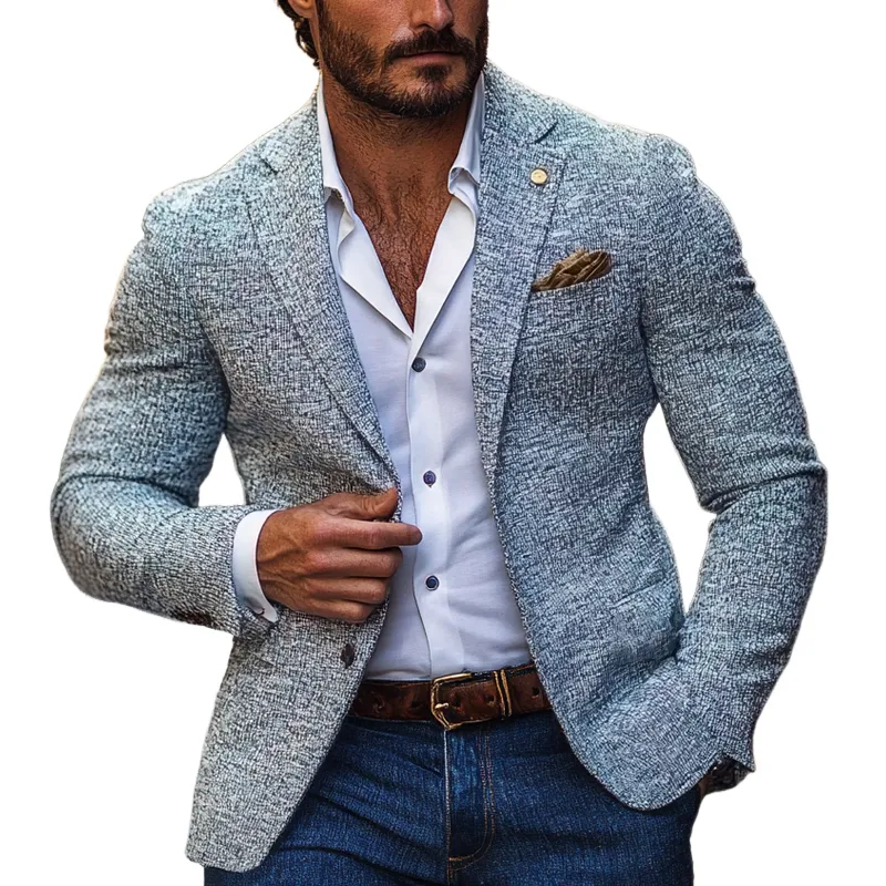 Men's Vintage Tweed Notch Lapel Two Buttons Casual Blazer MTA2946H3Z sold by Manly