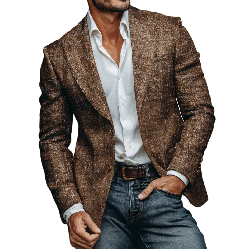 Men's Vintage Tweed Peak Lapel Two Buttons Casual Blazer MTA2935H7Z sold by Manly