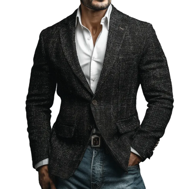 Men's Vintage Tweed Notch Lapel Two Buttons Casual Blazer MTA2918H3Z sold by Manly
