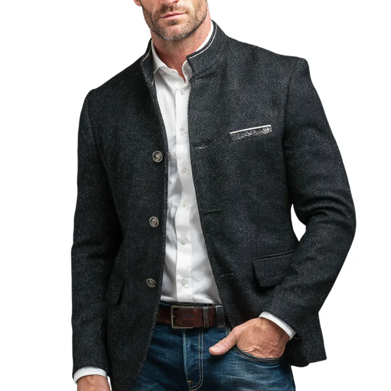 Men's Vintage Herringbone Tweed Notched Lapel Two-Button Casual Jacket MTA2908H0Z sold by Manly