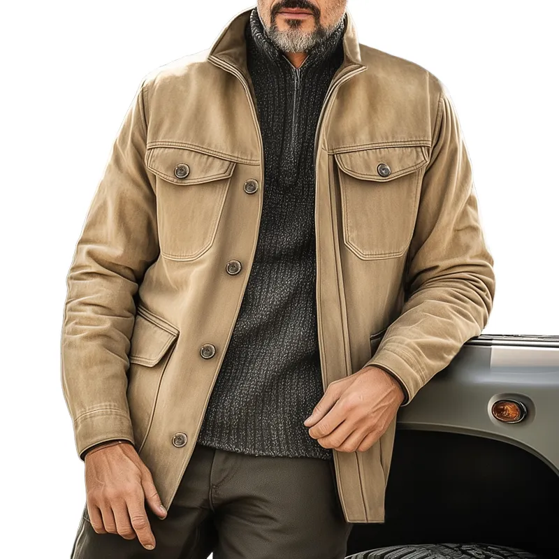 Men's Vintage Distressed Stand Collar Multi-pocket Jacket MTA2973H4U sold by Manly