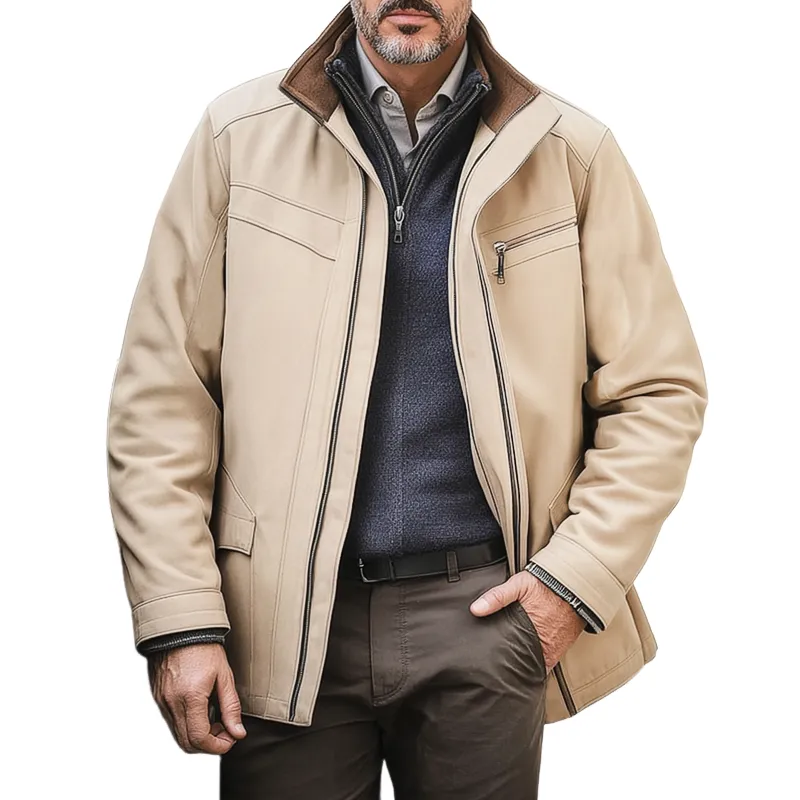 Men's Classic Business Stand Collar Zipper Short Coat MTA2934H2U sold by Manly