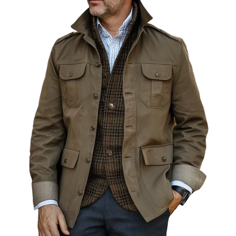 Men's Vintage Distressed Multi-pocket Button-down Work Jacket MTA2950H2U sold by Manly