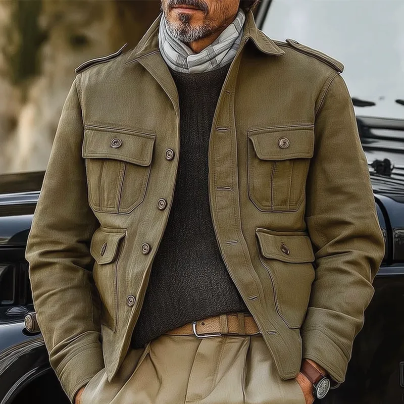 Men's Vintage Distressed Multi-pocket Button-down Work Jacket MTA2926H3U sold by Manly product image thumbnail 2