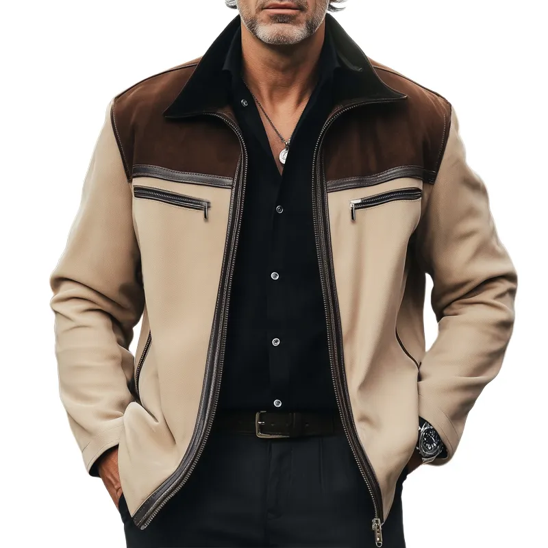 Men's Vintage Colorblock Suede Zip-Up Jacket MTA2928H8U sold by Manly