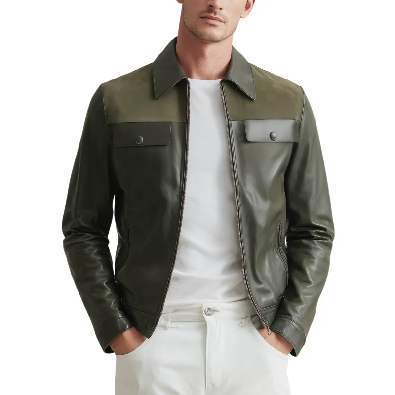 Men's Classic Casual Shoulder Suede Lapel PU Leather Zipper Jacket MTA2909H5K sold by Manly