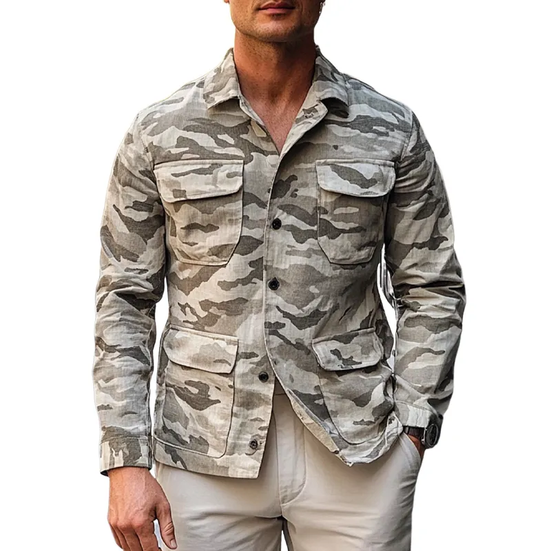 Men's Casual Multi-Pocket Lapel Camouflage Jacket MTA2843H4X sold by Manly