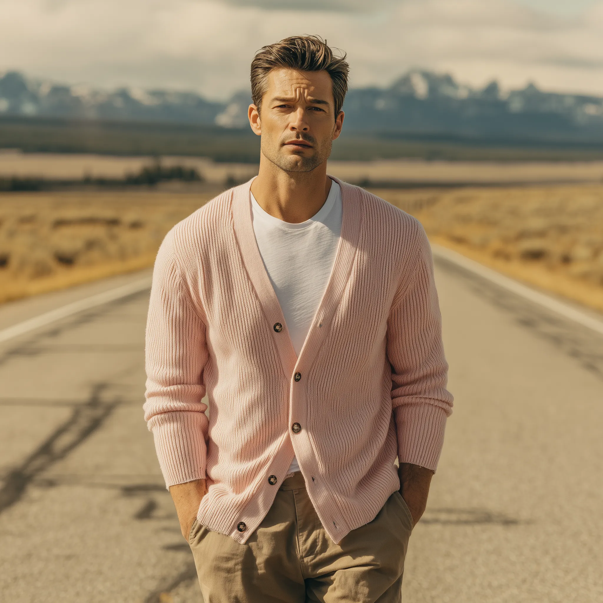 Men's Classic Casual V-neck Pink Knitted Cardigan MTA2964H0K sold by Manly product image thumbnail 3