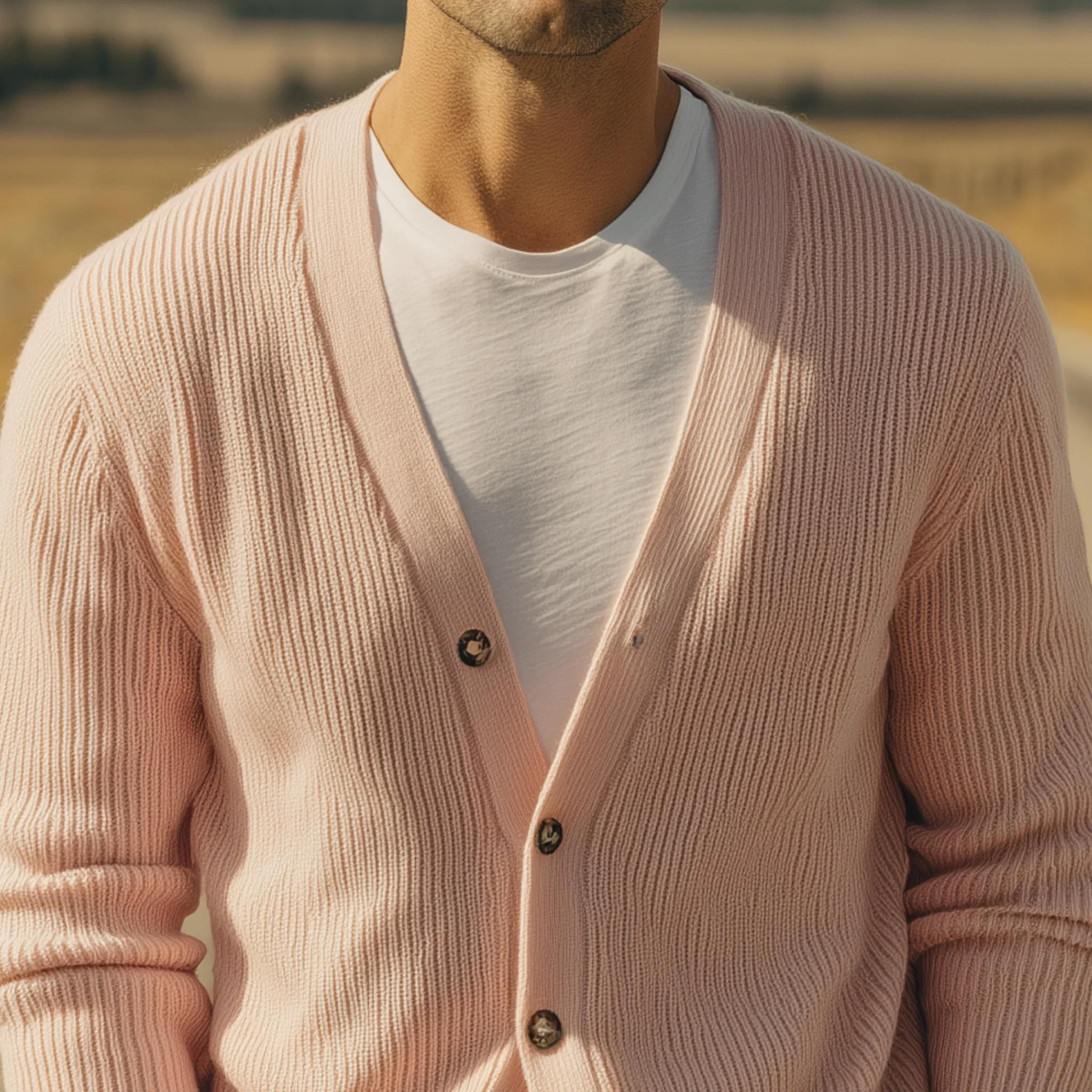 Men's Classic Casual V-neck Pink Knitted Cardigan MTA2964H0K sold by Manly product image thumbnail 4