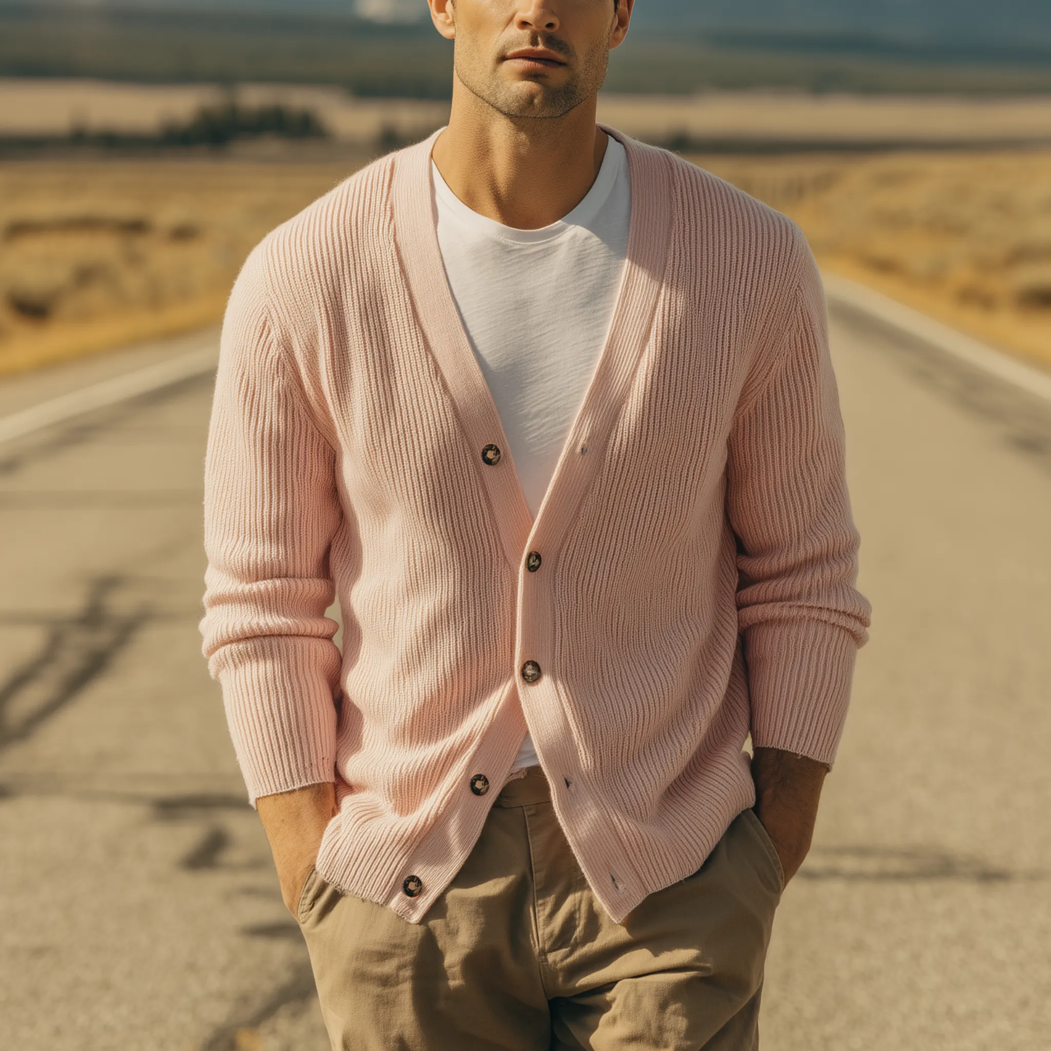 Men's Classic Casual V-neck Pink Knitted Cardigan MTA2964H0K sold by Manly product image thumbnail 2