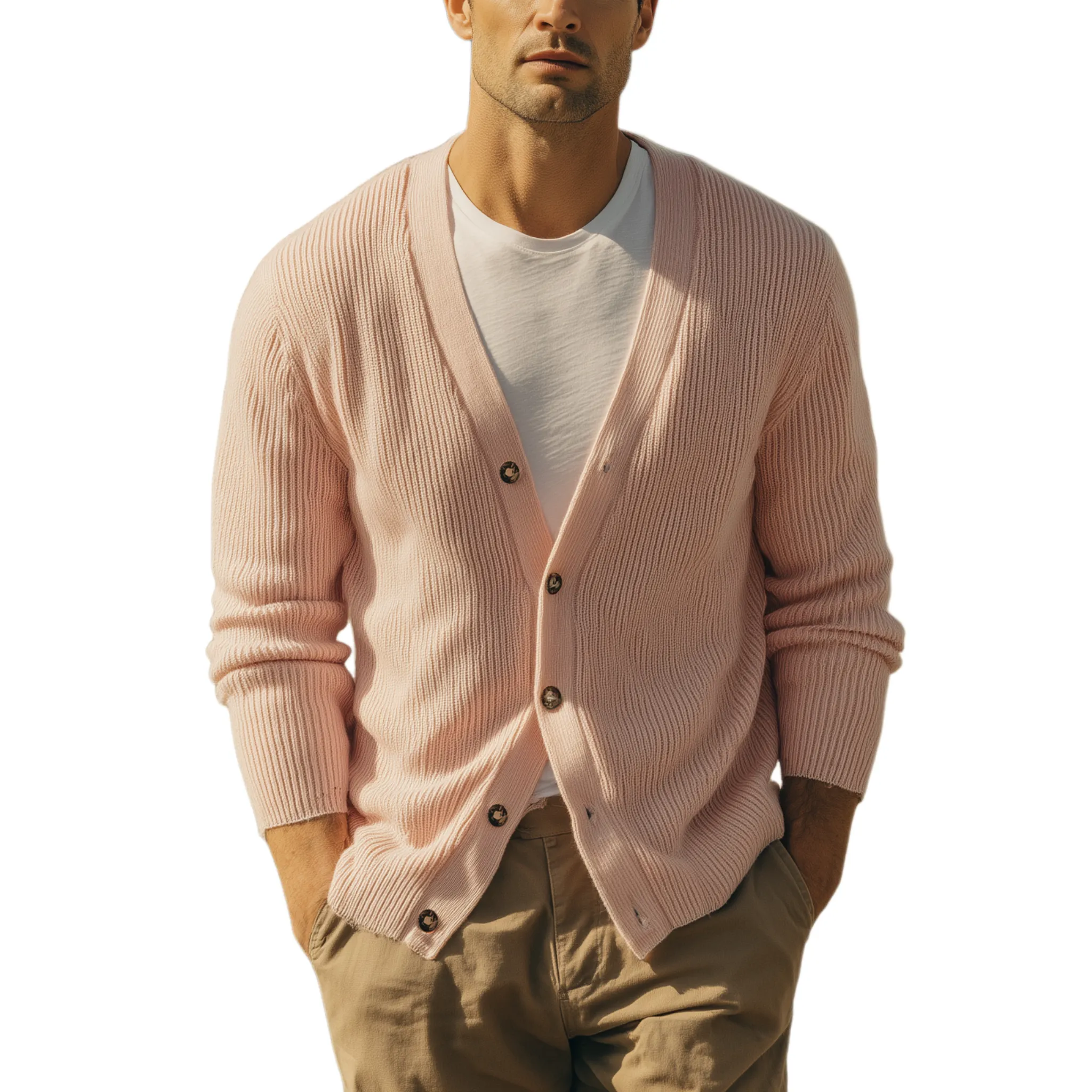 Men's Classic Casual V-neck Pink Knitted Cardigan MTA2964H0K sold by Manly