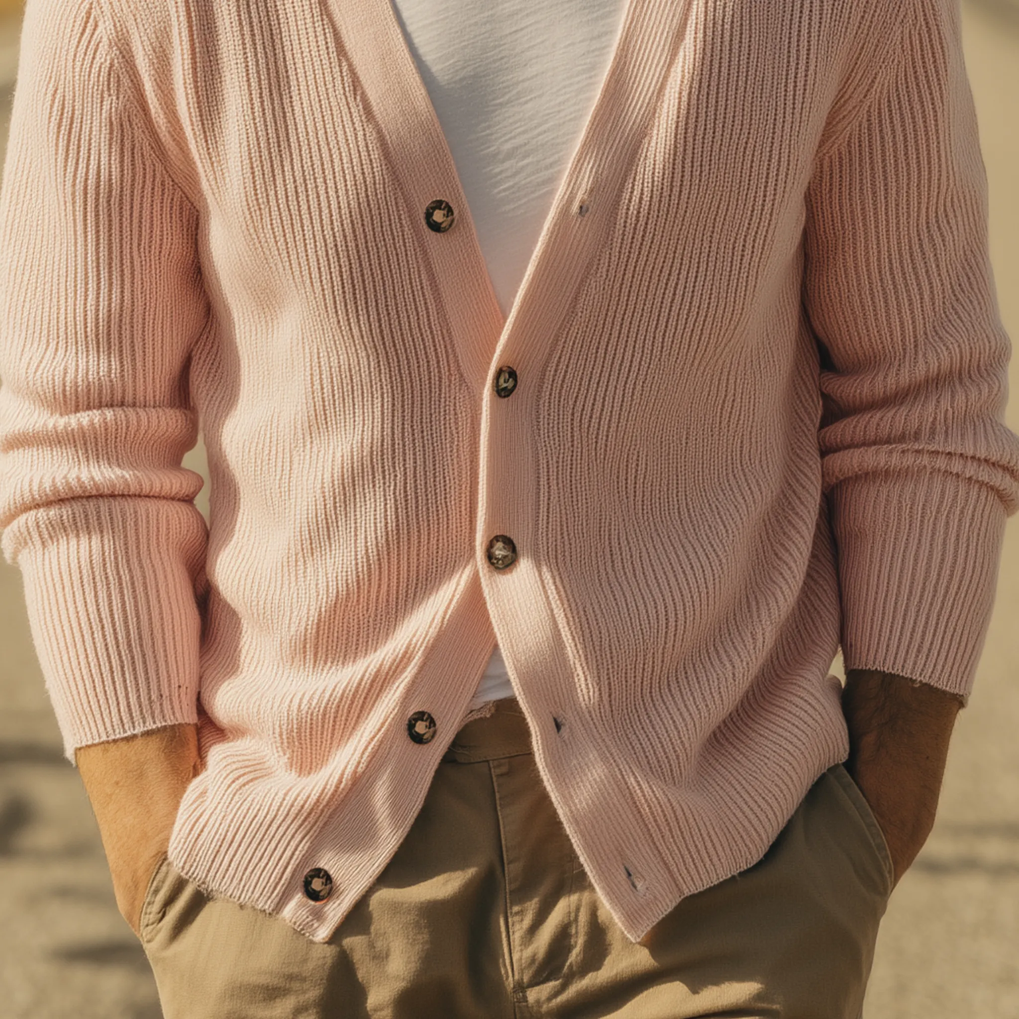 Men's Classic Casual V-neck Pink Knitted Cardigan MTA2964H0K sold by Manly product image thumbnail 5