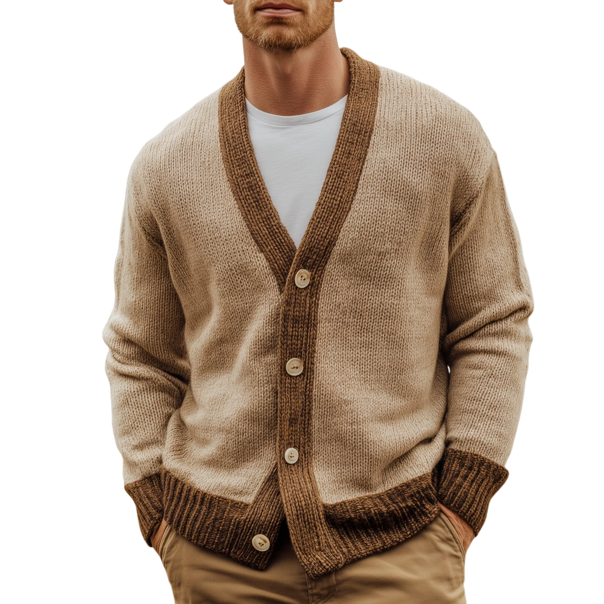 Men's Classic Casual Collar Contrast Color Knit Cardigan MTA2978H9K sold by Manly