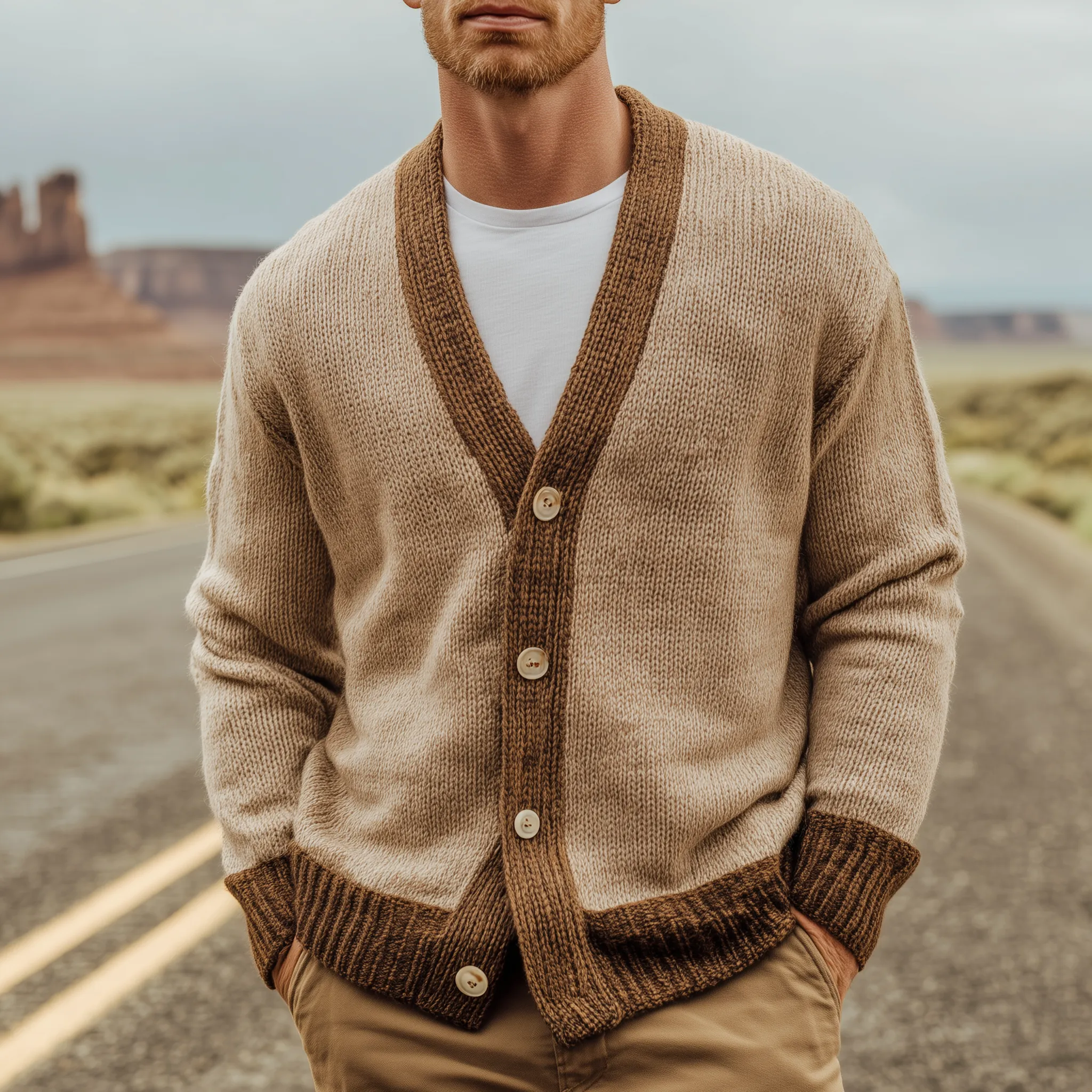 Men's Classic Casual Collar Contrast Color Knit Cardigan MTA2978H9K sold by Manly product image thumbnail 2