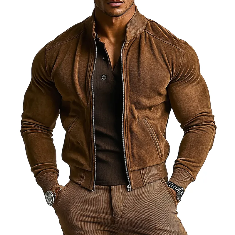 Men's Solid Color Vintage Velvet Zipper Jacket MTA2853H5X sold by Manly