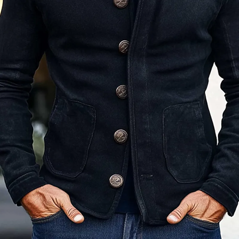 Men's Vintage Solid Color Washed Cotton Stand Collar Single Breasted Jacket MTA2919H2X sold by Manly product image thumbnail 4