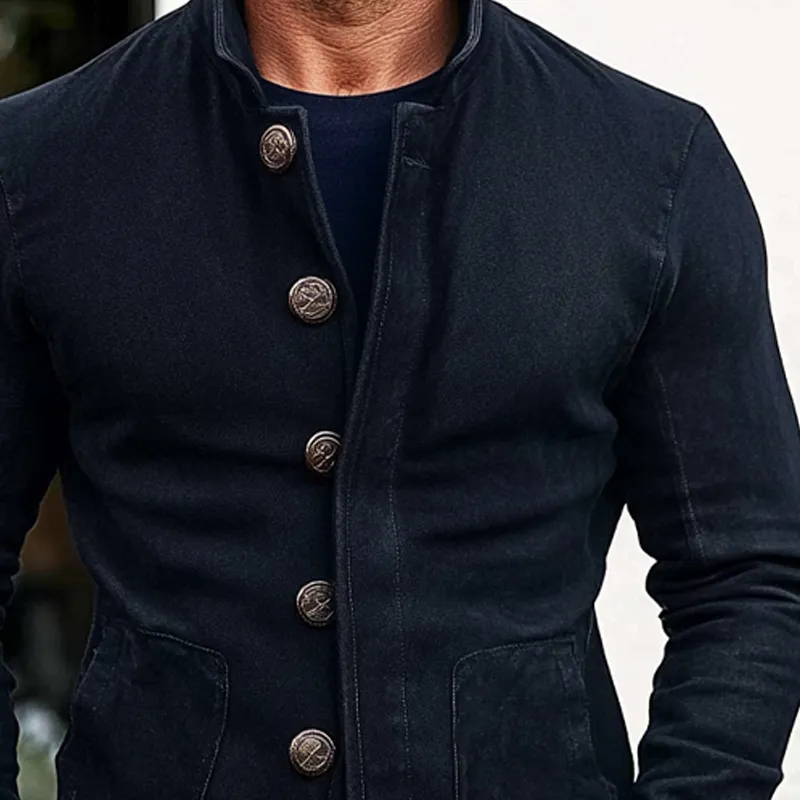 Men's Vintage Solid Color Washed Cotton Stand Collar Single Breasted Jacket MTA2919H2X sold by Manly product image thumbnail 3